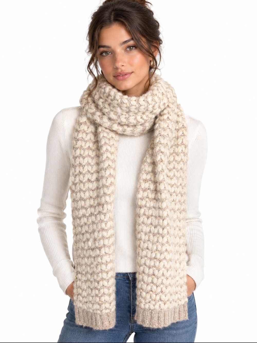 Rachel Zoe Chunky Knit Oversized Scarf in Cream